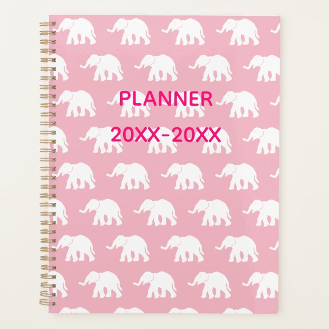 Planejador de Elefante Rosa e Branco (Frente)