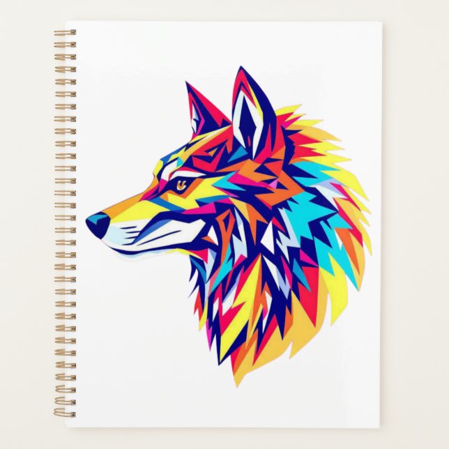 Planejador de Lobo Geométrico Colorido (Frente)