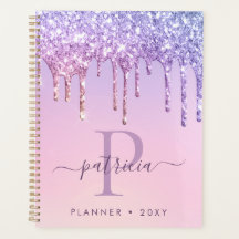 Planejador de Monograma Elegante com Pingos de Gli