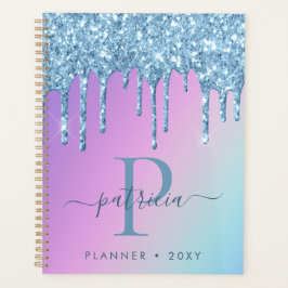 Planejador de Monograma Glam Blue Glitter Drips El