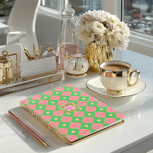 Planejador de Monograma Harlequim Rosa e Verde Lux
