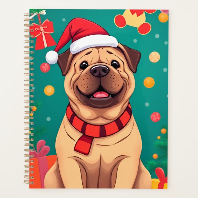 Planejador de Natal Cachorro Fofo com Chapéu de Pa (Frente)