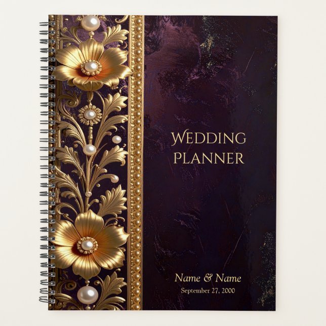 Planejador de Ornamento Floral Dourado com Pérolas (Frente)