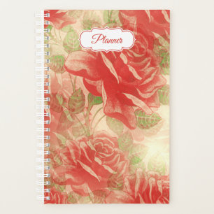 Planejador de Padrão Floral do Rosa vermelha Vint