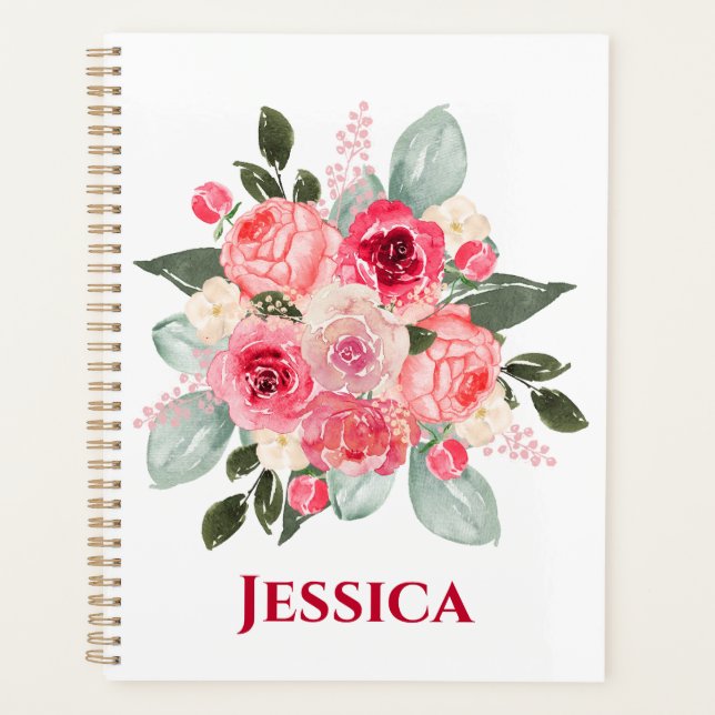 Planejador de Padrões Florais de Rosa de Aquarela (Frente)