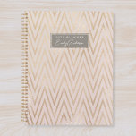 Planejador de Padrões Geométricos Rosa e Dourado<br><div class="desc">Notebook planejado personalizado com estilo geométrico em forma de rosa e ziguezague dourado.</div>