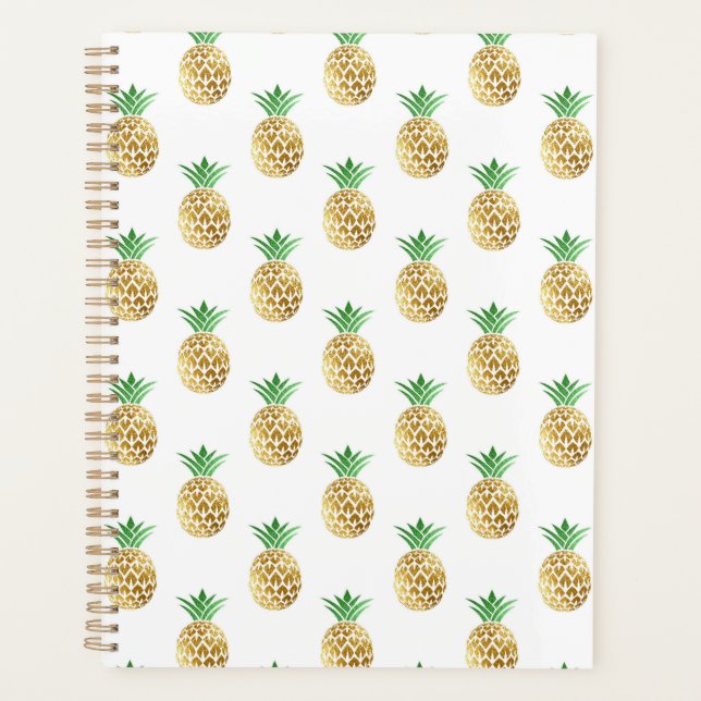 Planejador de Papel Tropical Dourado do ananás (Frente)