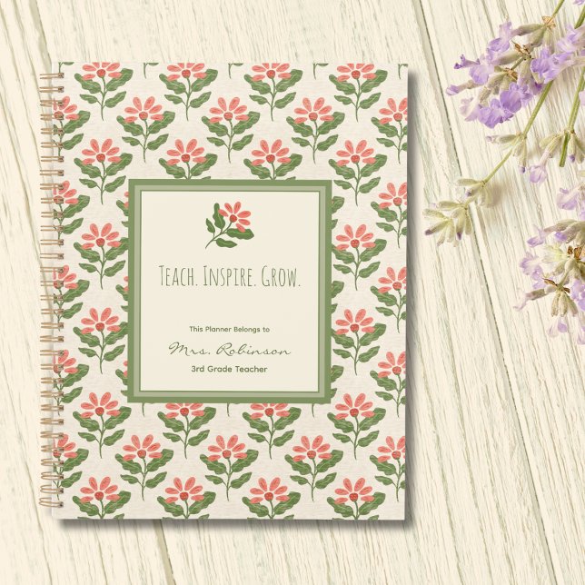 Planejador de Professor Floral Personalizado (Personalized Floral Teacher Planner | Thoughtful Teacher Gift)