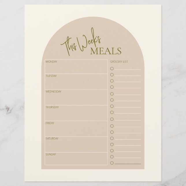 Planejador de Refeições Semanais Mínimas de Texto  (Frente)