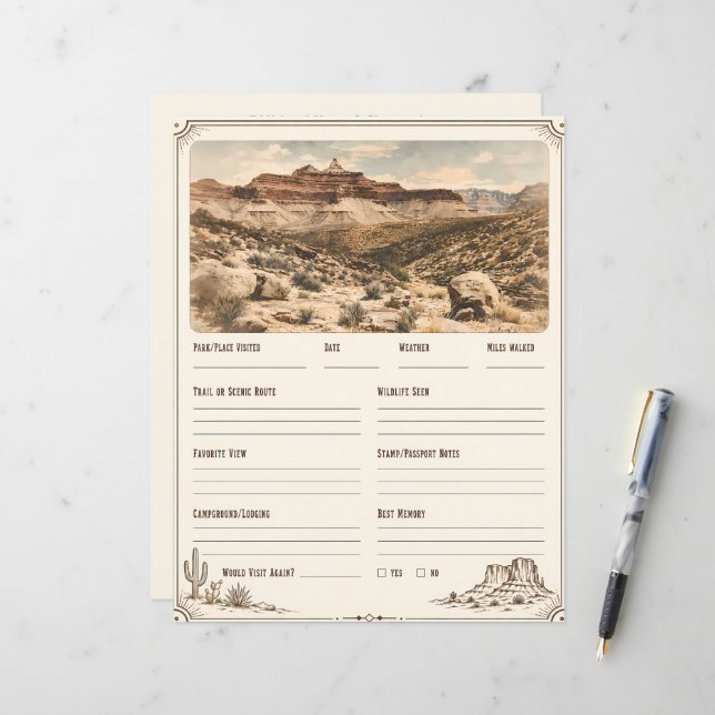 Planejador de Registro de Viagem dos Parques Nacio (Frente/Verso In Situ)