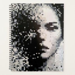 Planejador de retrato pixelizado preto e branco mi