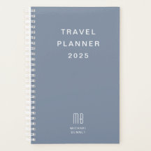 Planejador de Viagem Azul Poento Monograma Moderno