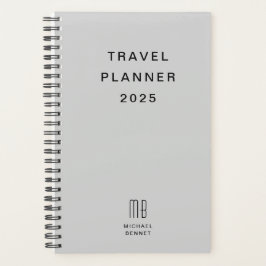Planejador de Viagem Cinza Monograma Moderno