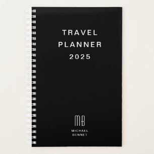 Planejador de Viagem Preto e Branco Monograma Mode