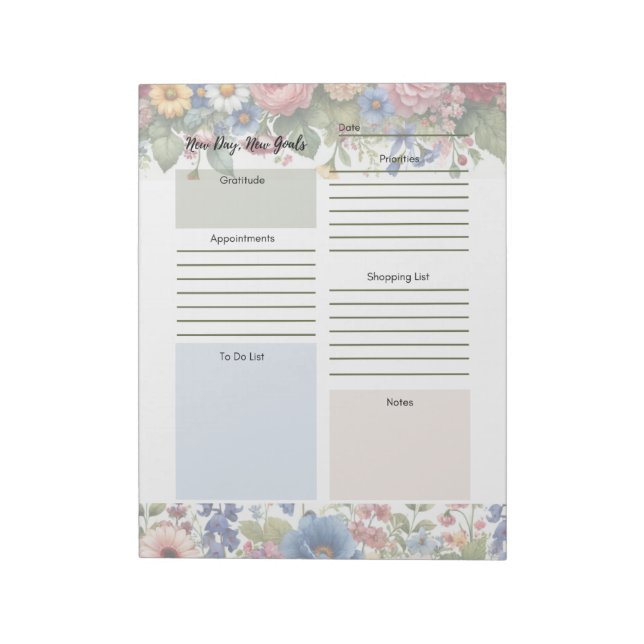 Planejador Diário Bloco de Notas com Borda Floral  (Invertido)
