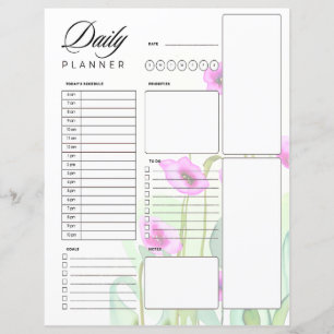 Planejador diário de papoulas em aquarela rosa