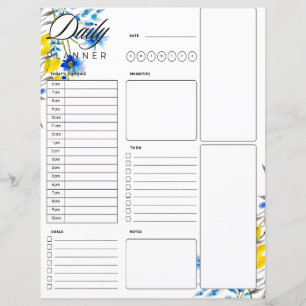 Planejador diário floral azul e amarelo