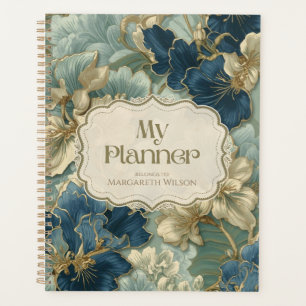 Planejador Diário Floral Blue Gold Organizador de 