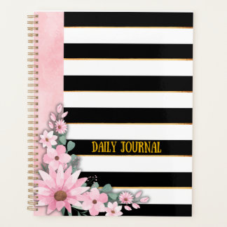 Planejador Diário Floral Preto e Dourado Chic