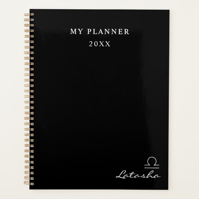 Planejador do Signo de Libra Preto e Branco 2022 (Frente)