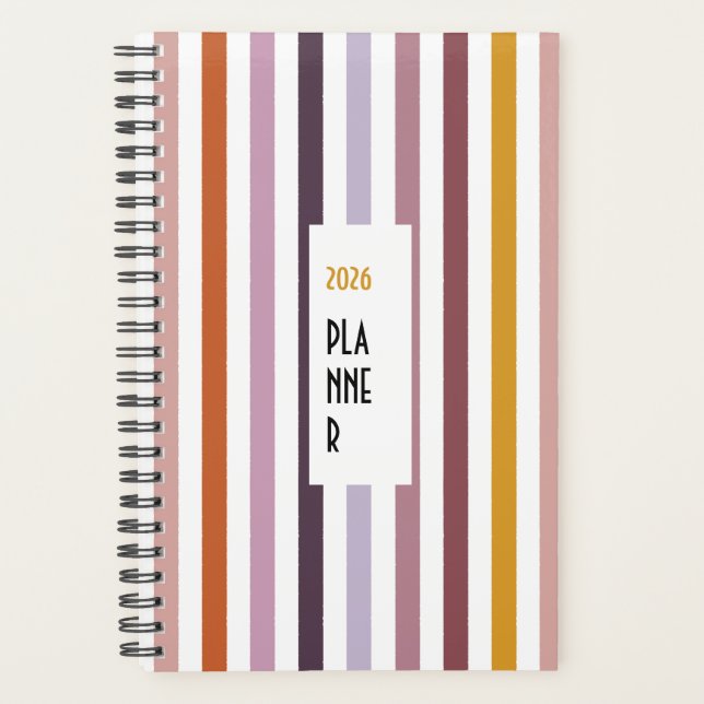 Planejador Echo Trails 2026 – Listras Tons Rosa (Frente)