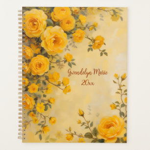 Planejador Encadernado Espiral de Rosas Amarelas P