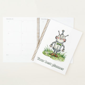 Planejador Espiral Capa Dura Aquarela Robô Fofo