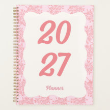 Planejador Espiral de capa dura Floral Rosa Elegan