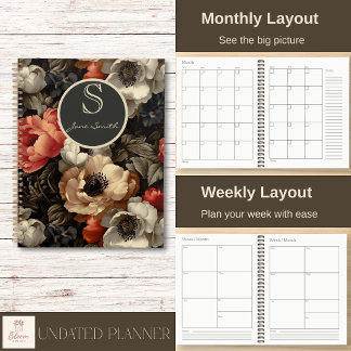 Planejador Espiral Floral Vintage Escuro