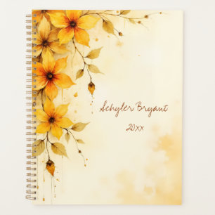 Planejador Floral Amarelo Encadernado em Espiral P