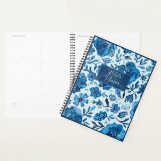 Planejador Floral Azul 2026 | Elegante | Botânico