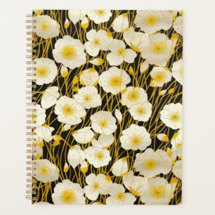 Planejador Floral Branco e Dourado de Chiyogami