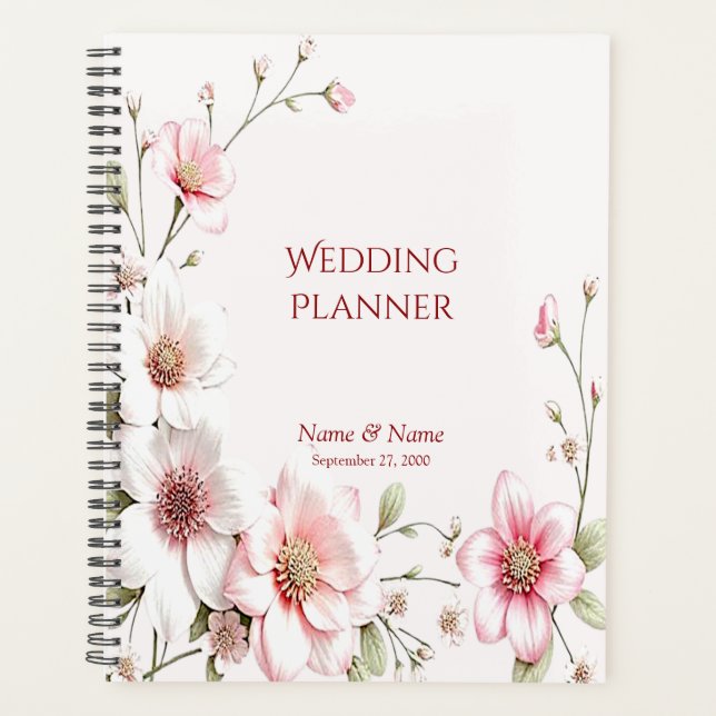 Planejador Floral Branco Rosa Elegante (Frente)