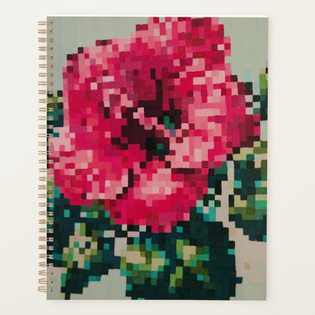 Planejador floral com hibisco pixel rosa (Frente)