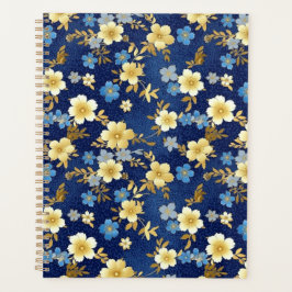 Planejador Floral de Chiyogami Azul e Dourado