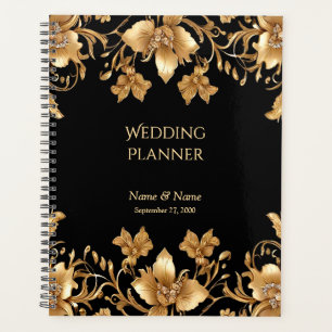 Planejador Floral do Ornamentado Preto Dourado