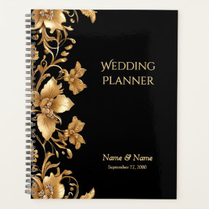 Planejador Floral do Ornamentado Preto Dourado