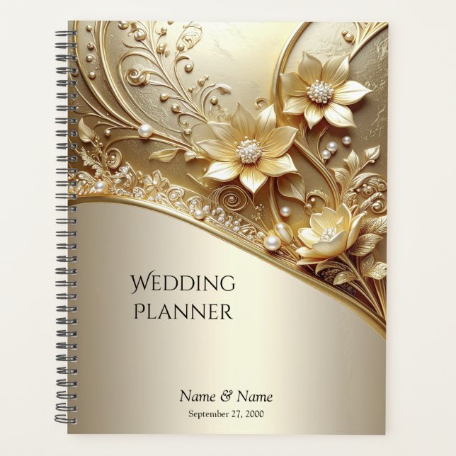 Planejador Floral Dourado Ornamentado Moderno com  (Frente)