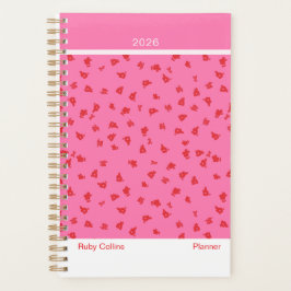 Planejador Floral Minimalista Feminino Rosa/Vermel