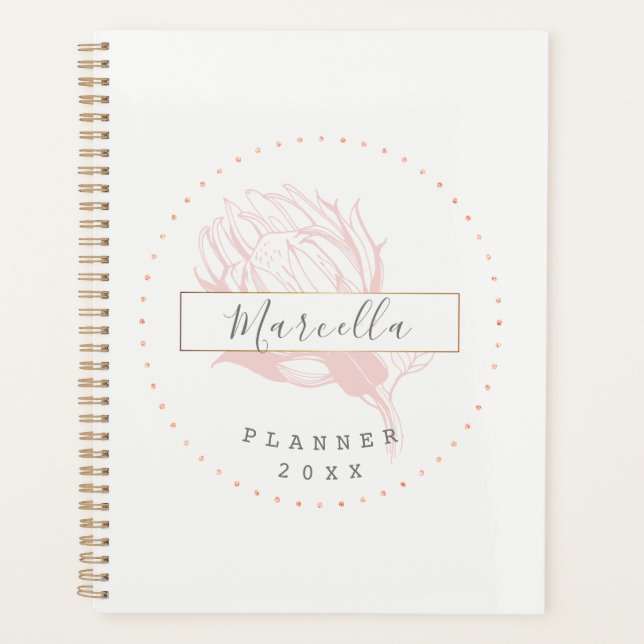 Planejador Floral Rosa com Monograma Moderno (Frente)