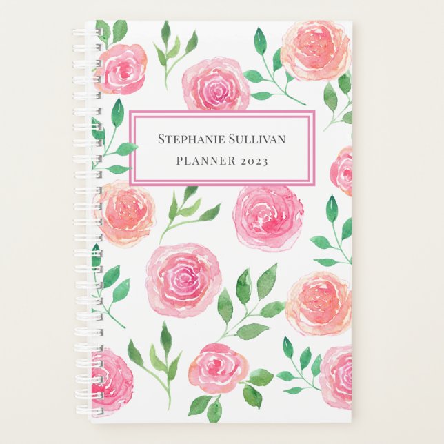 Planejador Floral Rosa Personalizado (Frente)