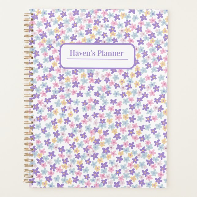 Planejador floral roxo personalizável (Frente)