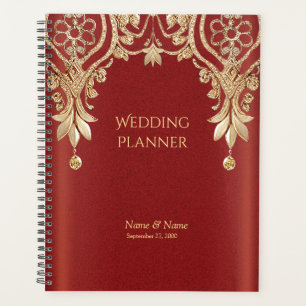 Planejador Floral Vermelho Dourado Moderno