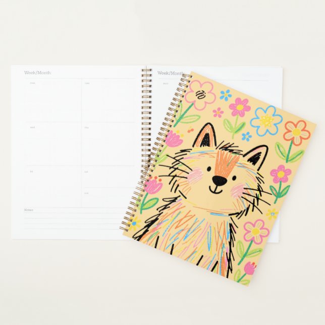Planejador Gato Rabisco Creme Amarelo Suave (Exibição)