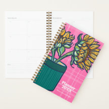 Planejador Girassol Cottagecore Xadrez Rosa Ousado