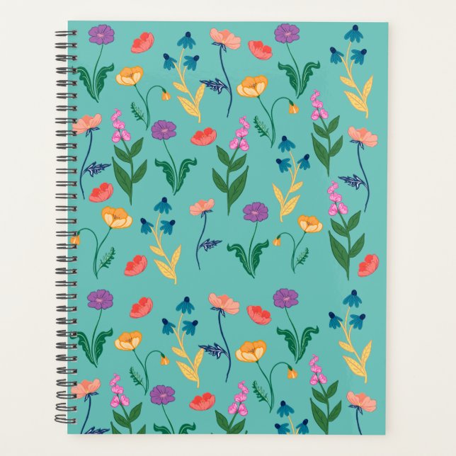 Planejador mensal de flores silvestres em turquesa (Frente)