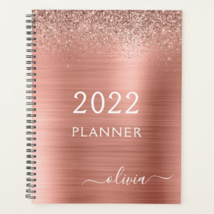 Planejador Monograma Brilho Rosa Dourado Rose 2022