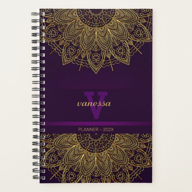 Planejador Monogramado Mandala Dourado (Frente)