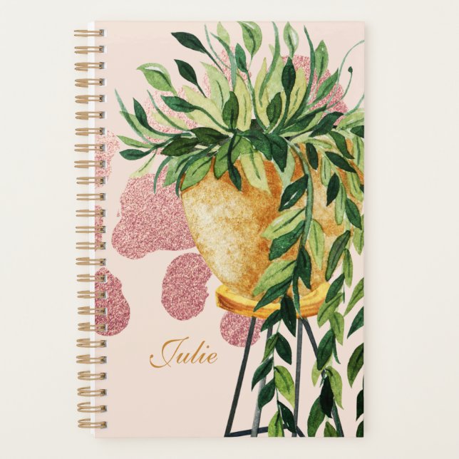 Planejador Nome Rótulo Planta de Pothos em Aquarel (Frente)