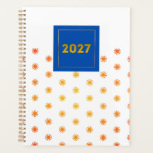 Planejador Orange Sunburst Dot 2027 Etiqueta Azul-